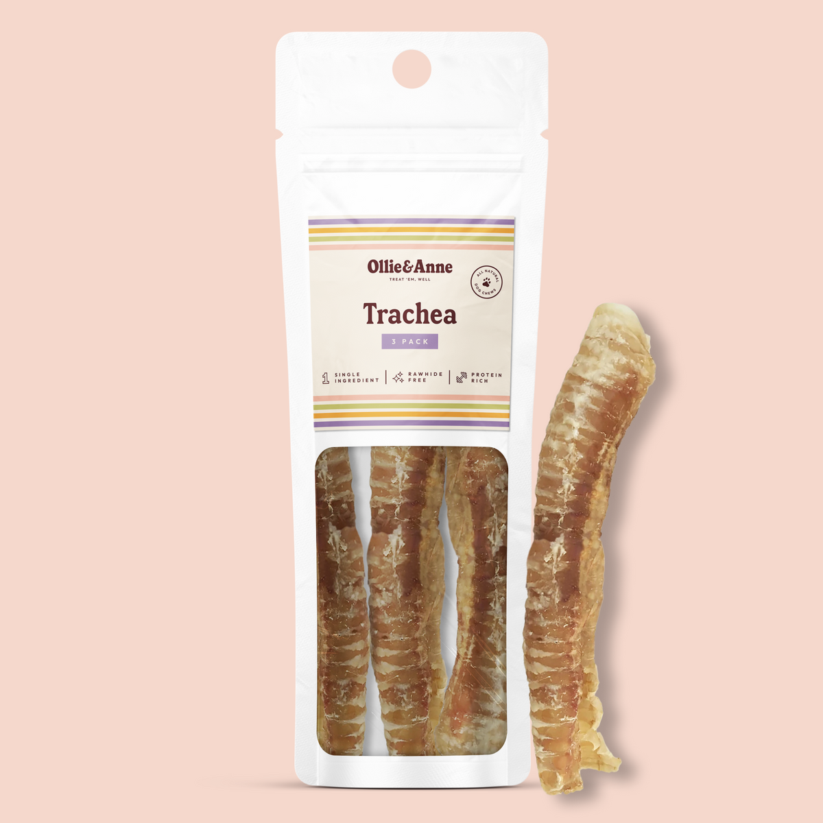 12" Beef Trachea Dog Chews – 3 Pack